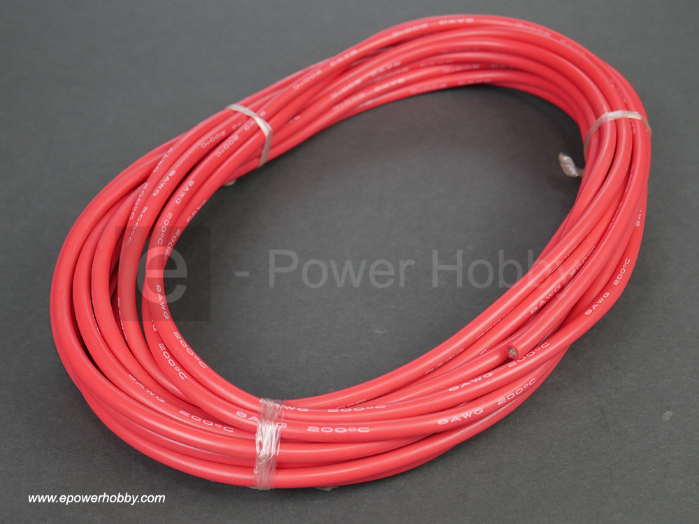 8 AWG Silicone Stranded Copper Wire - 1 Meter (3.3ft) Red - E-Power Hobby,  LLC