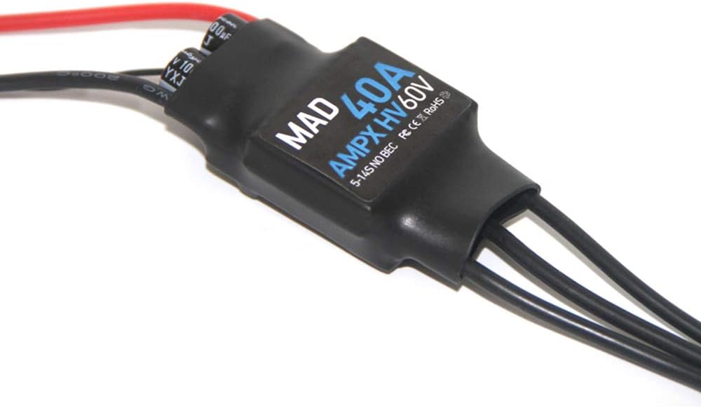 MAD COMPONENTS AMPX 40A ESC (5-14S): 24g Square Wave Brushless Motor Speed Controller, Ideal for Drones, Multirotor Quadcopters, Hexacopters, and RC DIY Hobbies